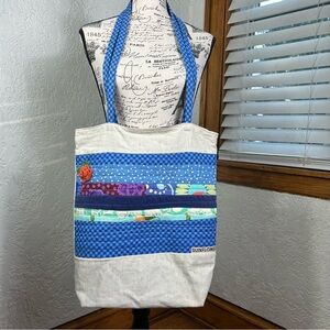 Boho Quilted And Stitched Canvas Art Deco Tote Bag